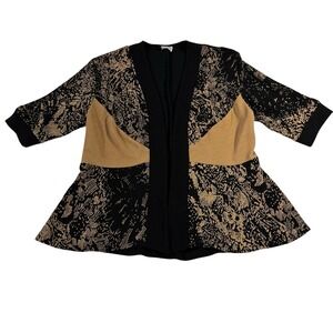 R&M Richards Karen Kwong 3/4 Sleeve Open Light Jacket Black Gold‎ Size 16WP